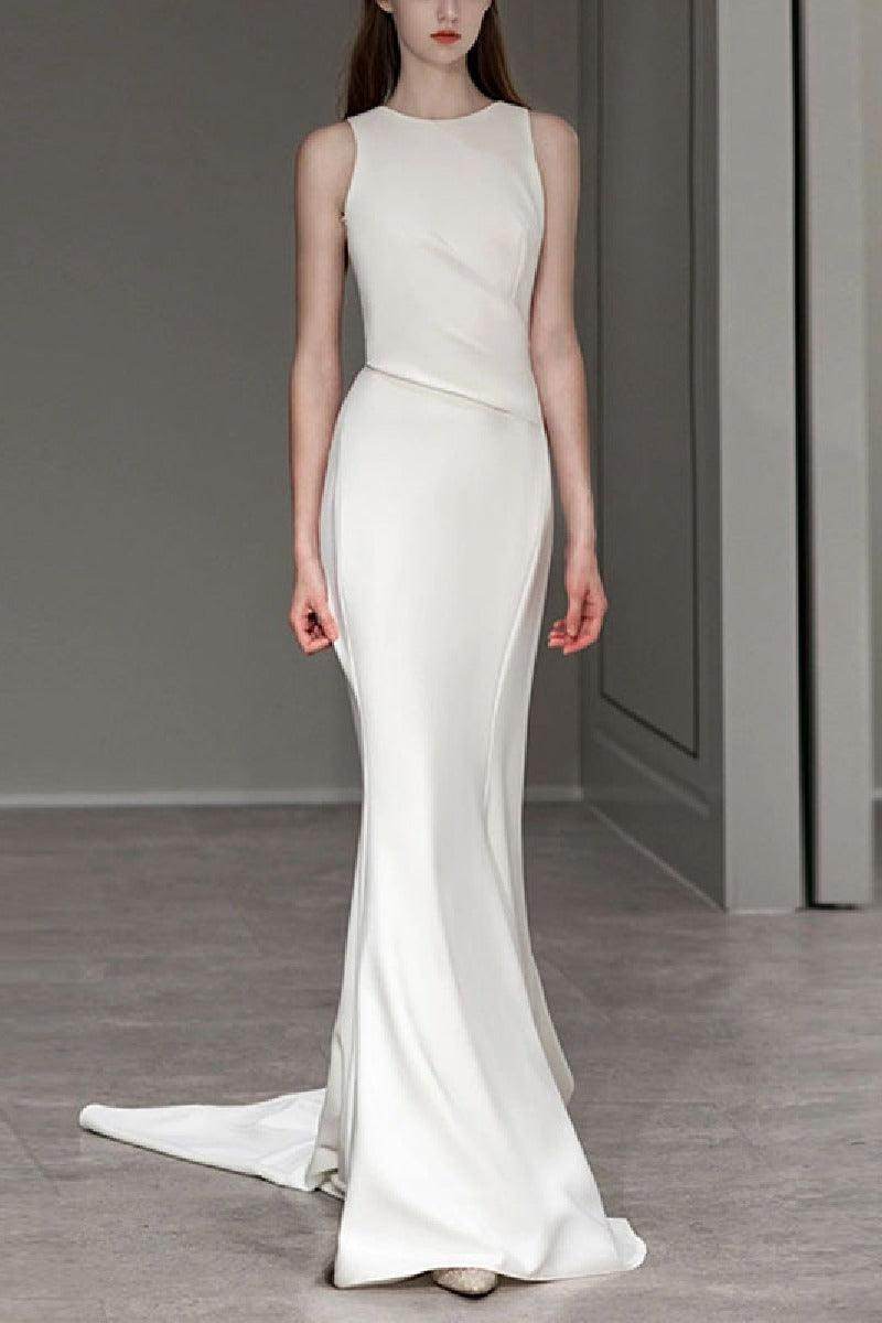 Trumpet-Mermaid Sweep-Brush Train Satin Wedding Dress 709458498838 - COCOMELODY